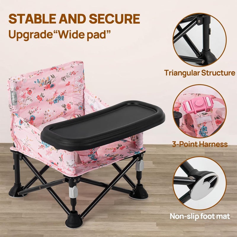 AskCat Booster Seat for Kitchen Chair with Removable Tray, Portable Foldable Baby Chair for Babies 6-36 Months, Indoor Outdoor Toddler Camping Chair (Pink Floral Design) - Image 3